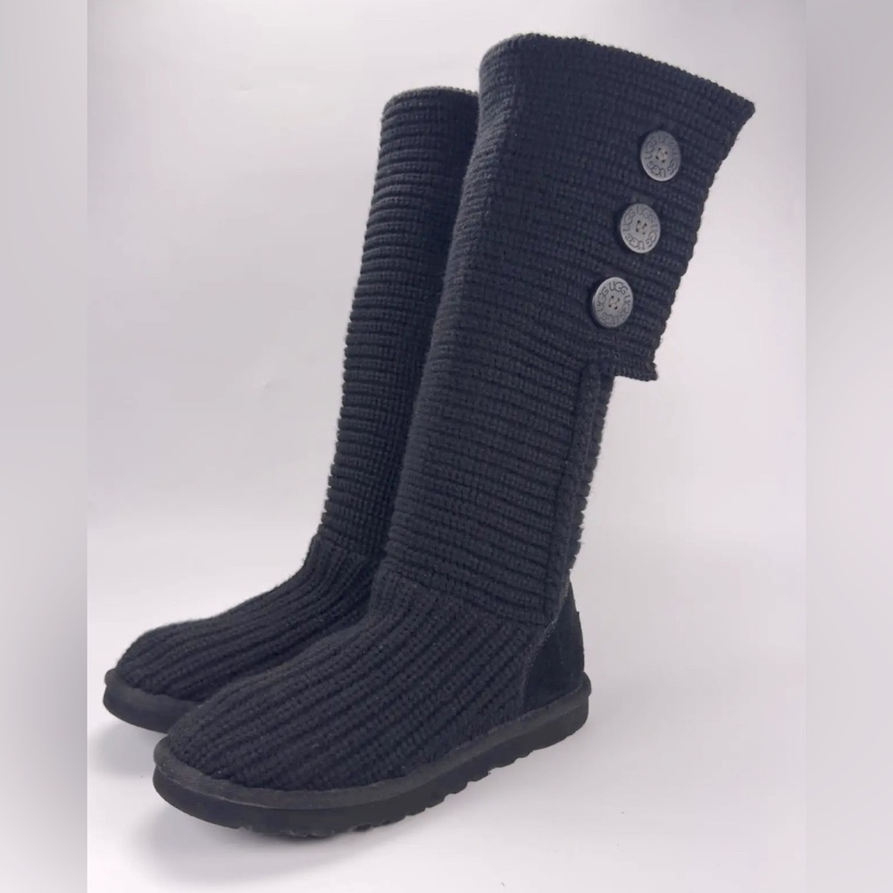 UGG Black Knit Tall Boots with Buttons